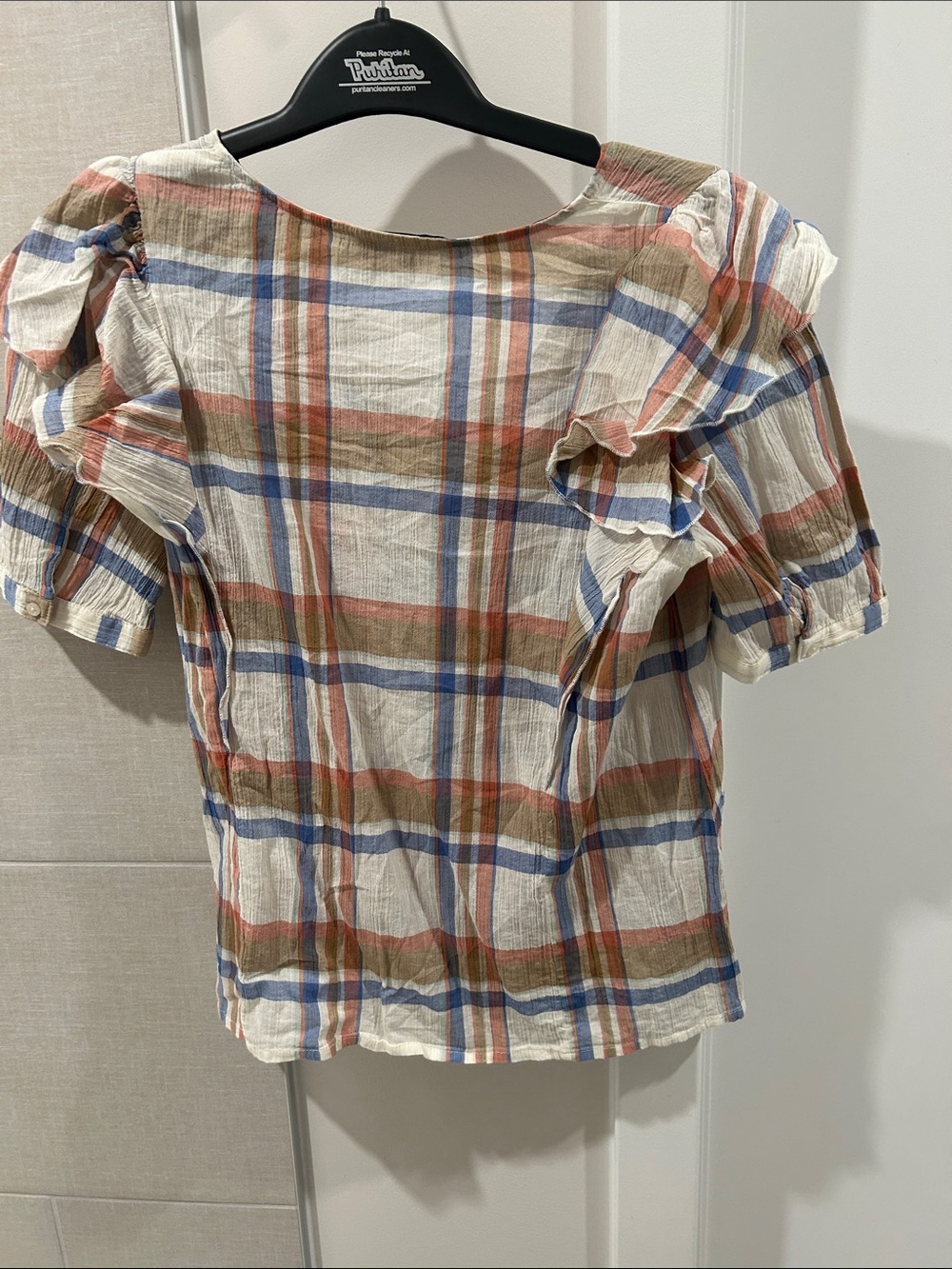 EUC Madewell V-Neck Shoulder-Ruffle Top in Plaid (S) - Picture 5 of 5